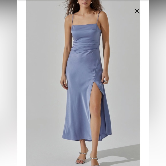 Astr The Label Satin Slipdress In Dusty Blue Midi Dress Size Small NEW - Picture 12 of 12